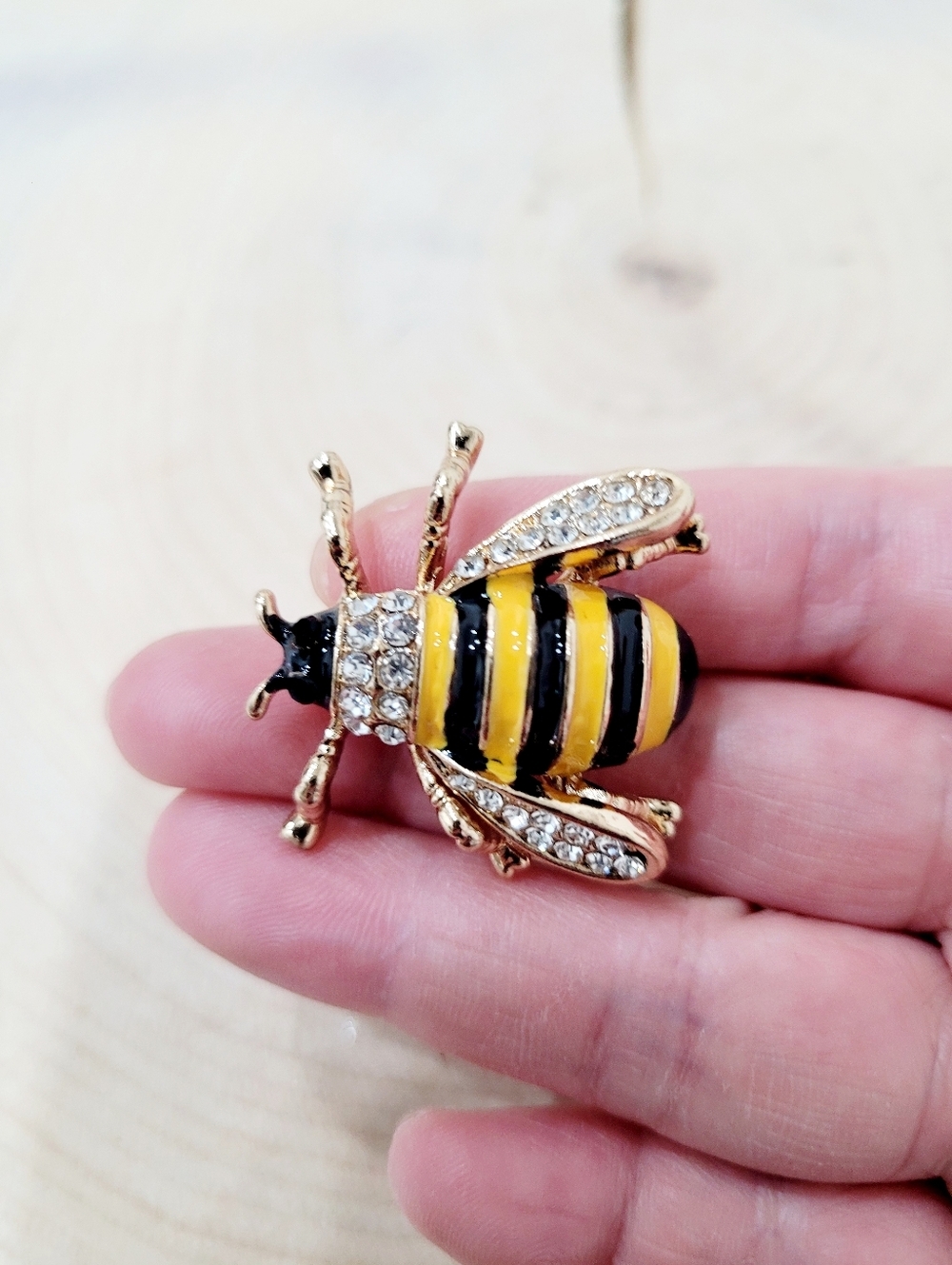 Brand New Gold Tone Yellow Bumblebee Rhinestone Brooch Pin